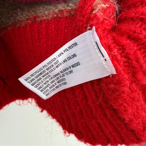 AND Striped Fuzzy Red Pink Tan Sweater - Picture 4 of 7